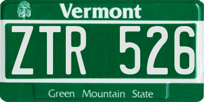 VT license plate ZTR526