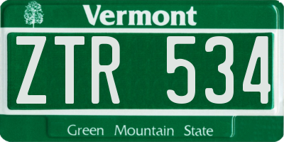 VT license plate ZTR534