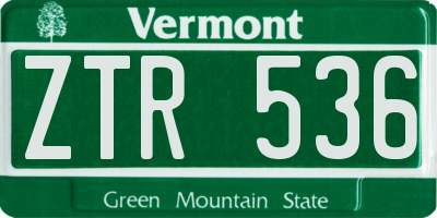 VT license plate ZTR536