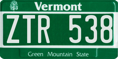 VT license plate ZTR538