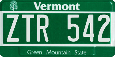 VT license plate ZTR542