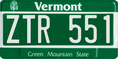 VT license plate ZTR551