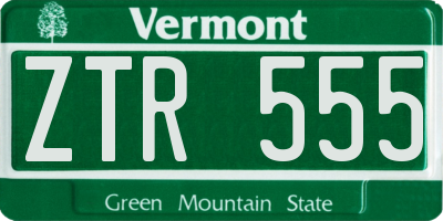 VT license plate ZTR555