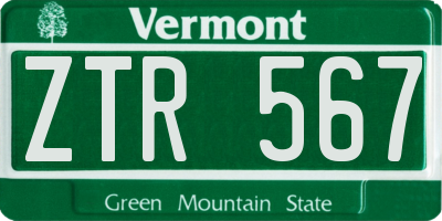 VT license plate ZTR567