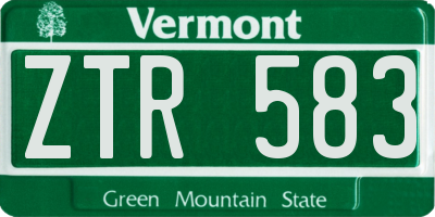 VT license plate ZTR583