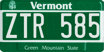 VT license plate ZTR585