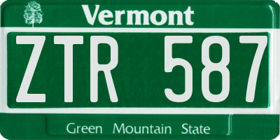 VT license plate ZTR587
