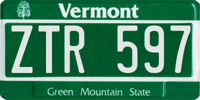 VT license plate ZTR597