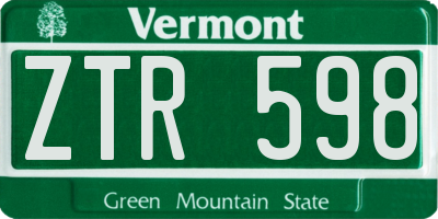 VT license plate ZTR598