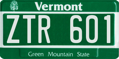 VT license plate ZTR601