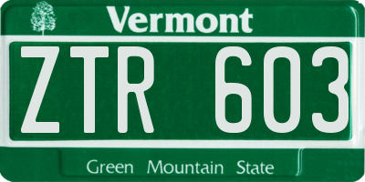 VT license plate ZTR603