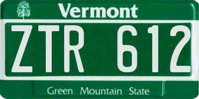 VT license plate ZTR612