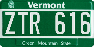 VT license plate ZTR616