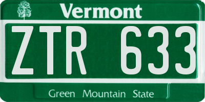 VT license plate ZTR633