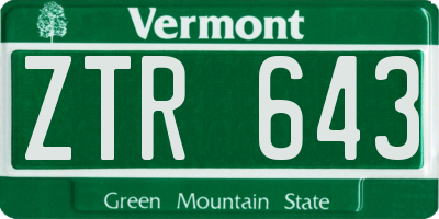 VT license plate ZTR643