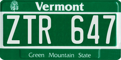VT license plate ZTR647