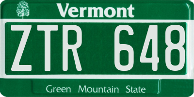 VT license plate ZTR648