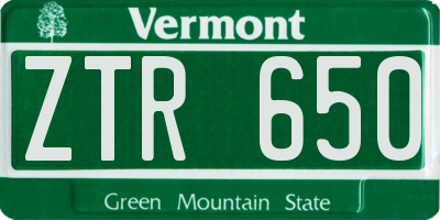 VT license plate ZTR650
