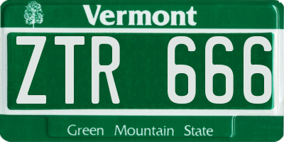 VT license plate ZTR666