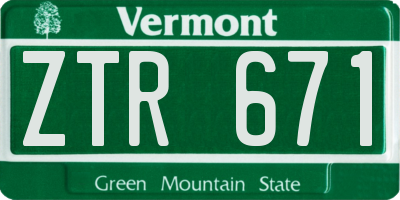 VT license plate ZTR671