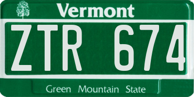 VT license plate ZTR674