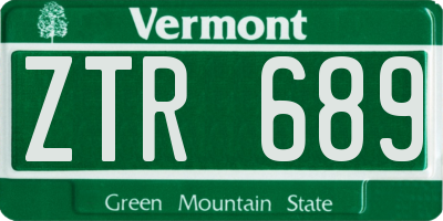 VT license plate ZTR689