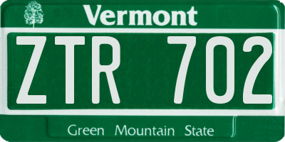 VT license plate ZTR702