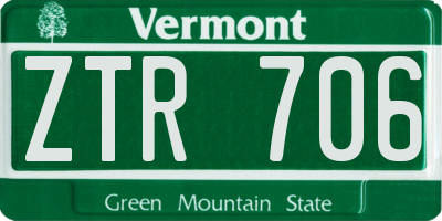 VT license plate ZTR706