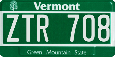 VT license plate ZTR708