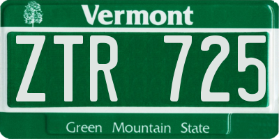 VT license plate ZTR725