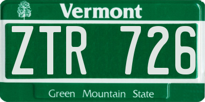 VT license plate ZTR726