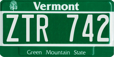VT license plate ZTR742