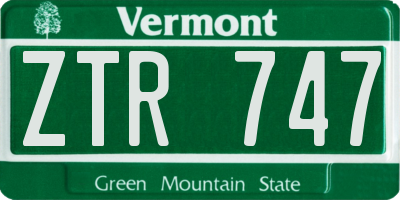 VT license plate ZTR747