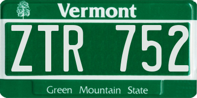 VT license plate ZTR752