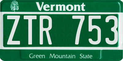VT license plate ZTR753