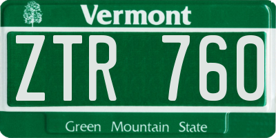 VT license plate ZTR760