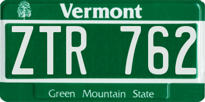 VT license plate ZTR762