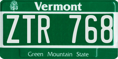 VT license plate ZTR768