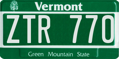 VT license plate ZTR770