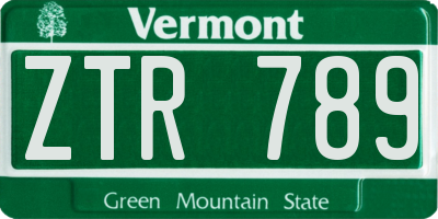 VT license plate ZTR789