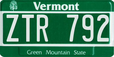 VT license plate ZTR792