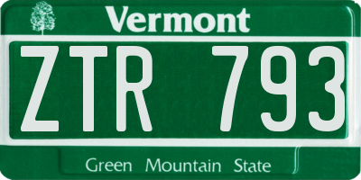 VT license plate ZTR793