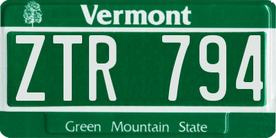 VT license plate ZTR794