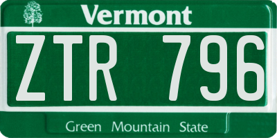 VT license plate ZTR796