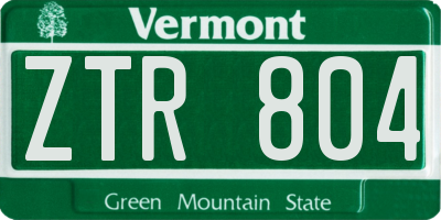 VT license plate ZTR804