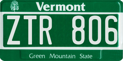 VT license plate ZTR806