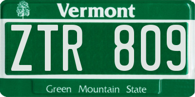 VT license plate ZTR809