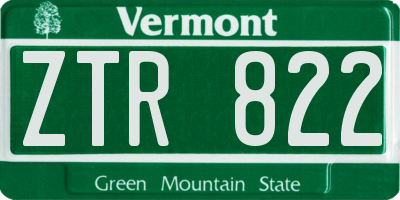 VT license plate ZTR822