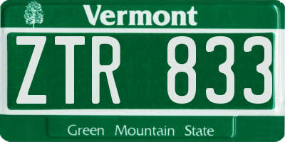 VT license plate ZTR833