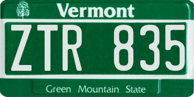 VT license plate ZTR835